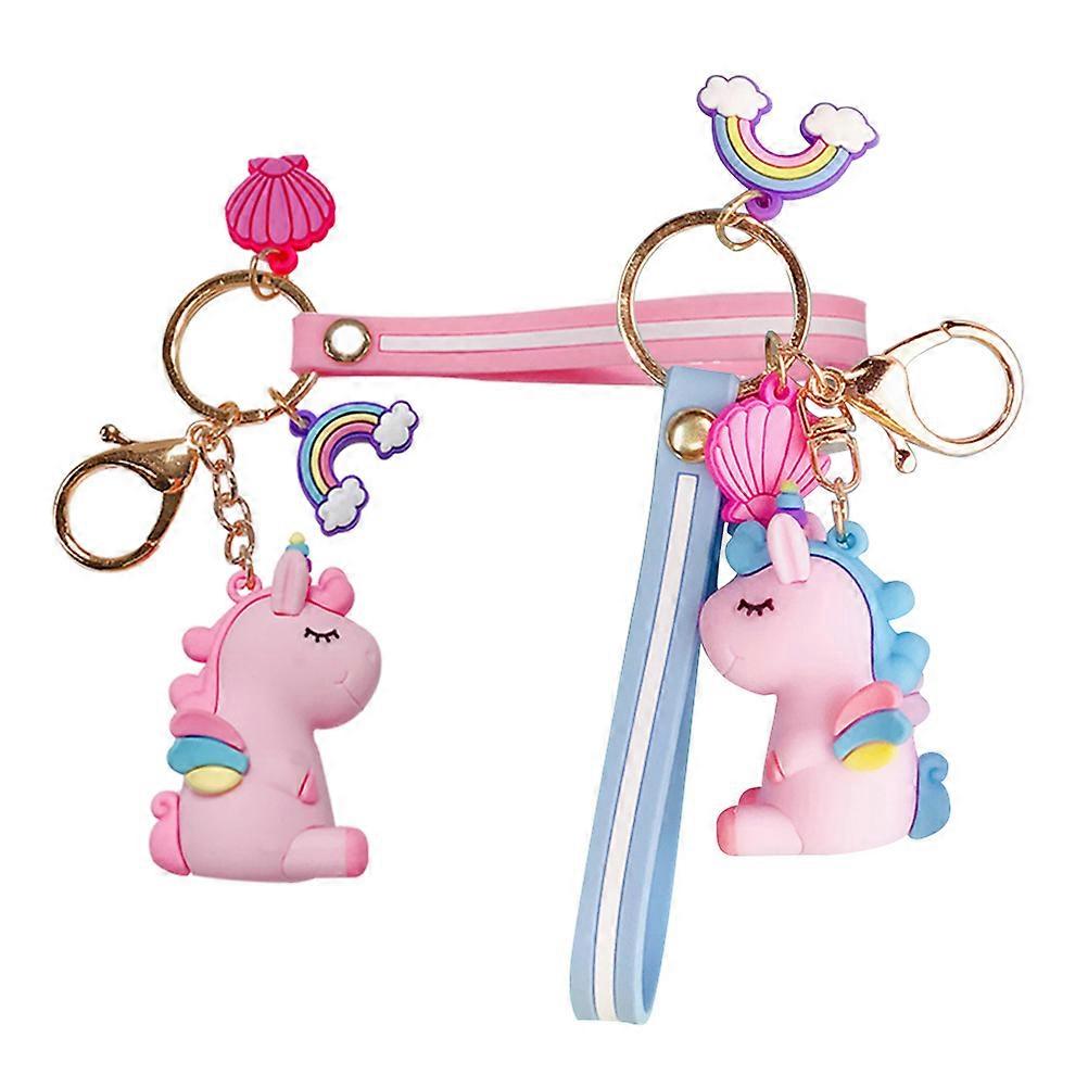 Hanging Keychain for Bag Unicorn Shape PVC Key Blue Friends 2Pcs