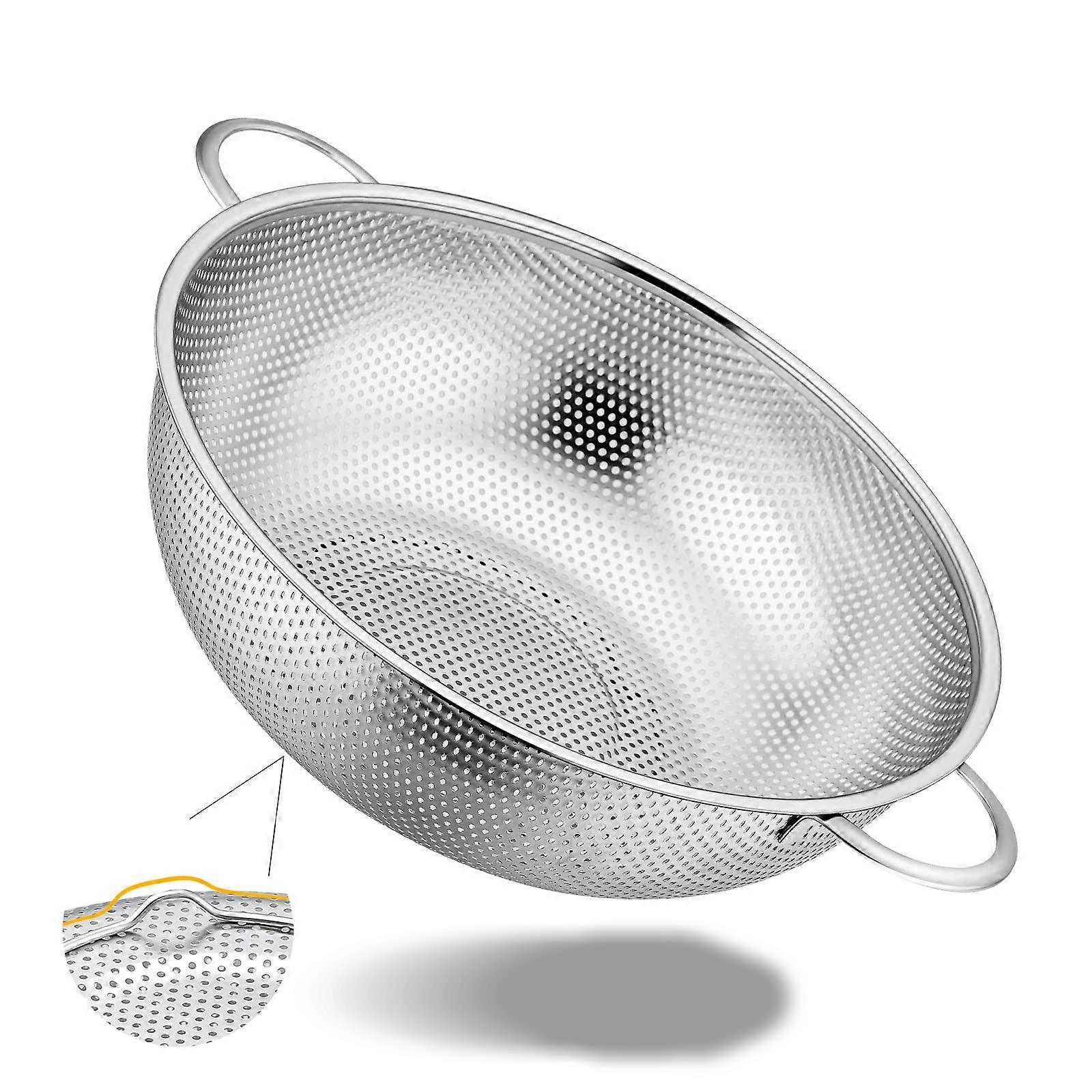 Strainer Stainless Steel Pasta Strainer With Handles 28 cm Micro-Perforated Draining Rinsing Rustproof Dishwasher Safe