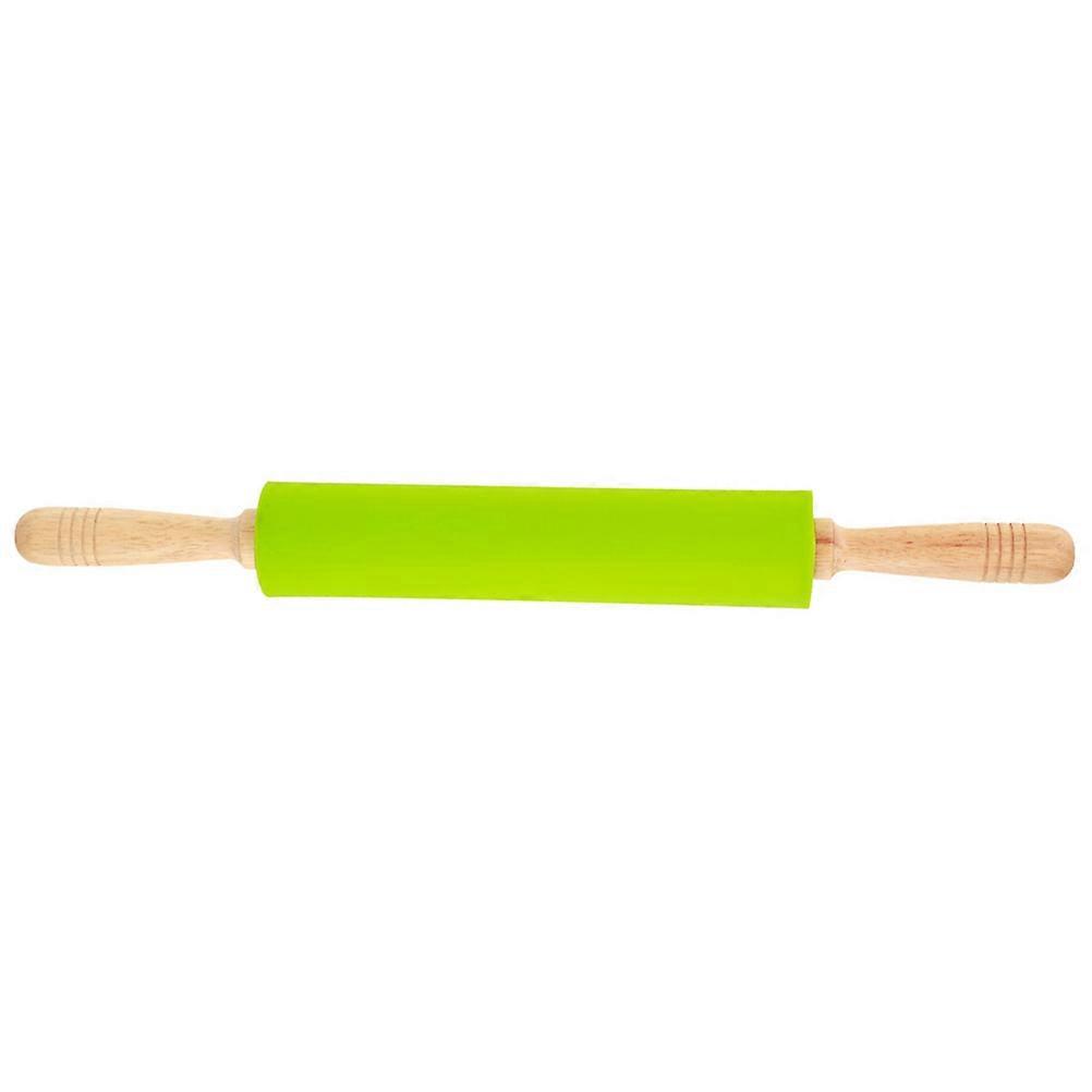 Silicone Dough Rolling Pin Wood Handle Rolling Pin Non stick Rolling Stick Roller Baking Tools for Home (Green)