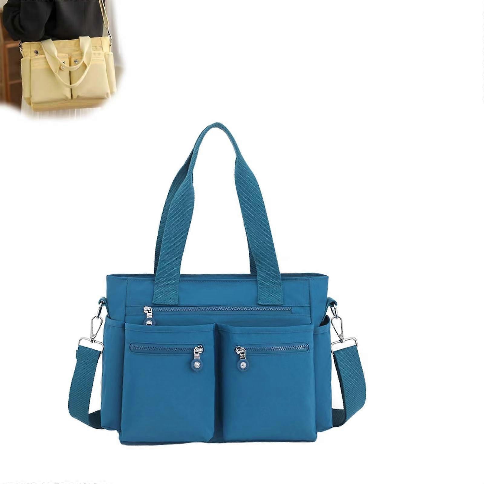 Large Tote Bag for Women - Light Blue Zip Shoulder Bag with Multiple Pockets and Large Capacity, Versatile Backpack Style