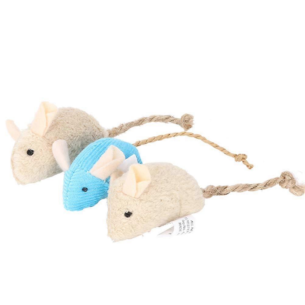 Funny Toy 3 Pieces Soft Lifelike Mice Pet Cats Interactive Toy Mini Funny Plush Mouse Set for Kittens (Beige/Blue)