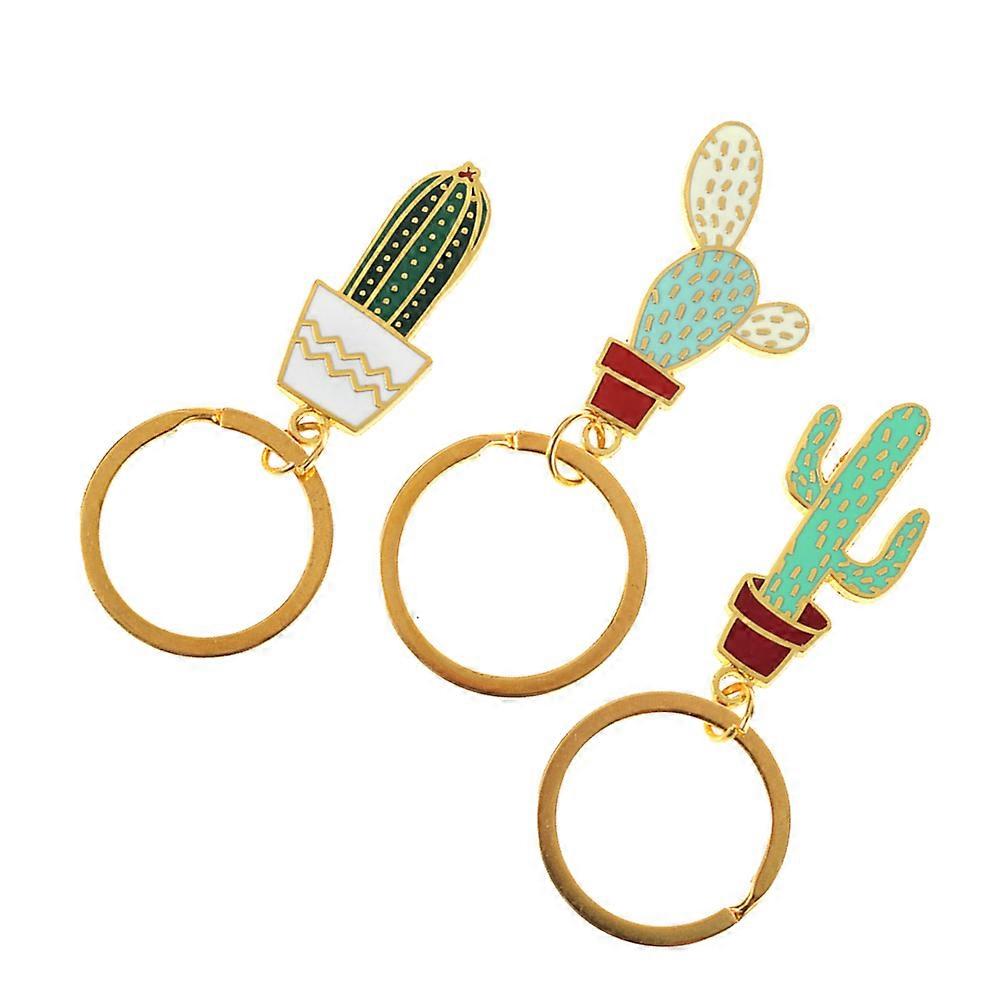 Cute Cactus Keychain Pendant Design Assorted Color Small Lightweight Clipping 3Pcs