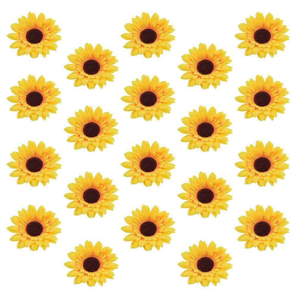 Sunflower Heads Silk Cloth Realistic Round Shape For Craft Project Wedding Bouquet Photography Props 20Set