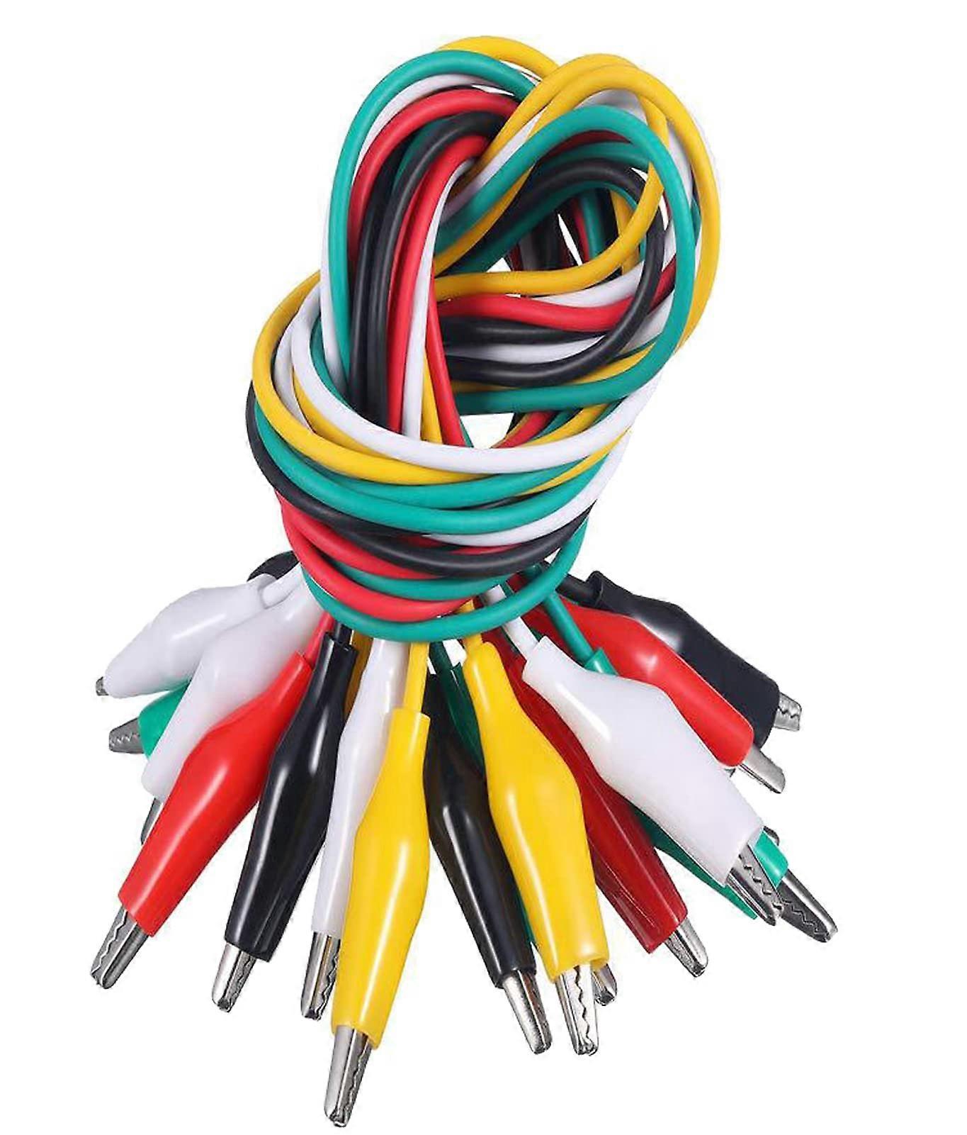 Pack of 10 Alligator Clips with 50 cm Test Leads, Double Ended in Green, White, Black, Yellow, Red for Electrical Testing