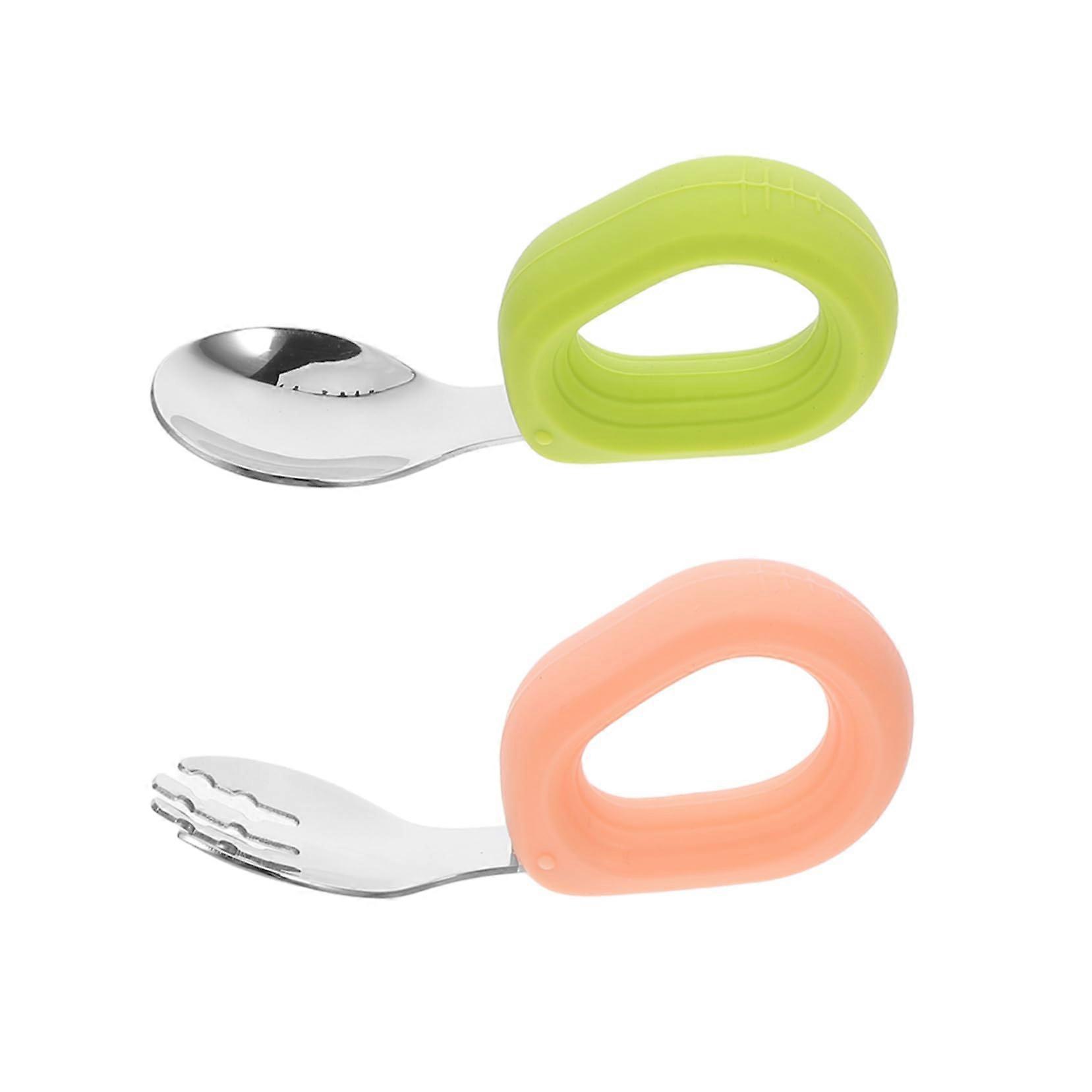 Kleinkinder Besteckset Silicone Toddler Utensil Set With Short Handle For Safe Feeding And Eating 1 Set Green Spoon Pink