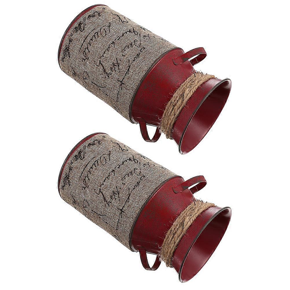 Vintage Flower Buckets 2Pack Red Iron Storage Container Ideal For Flower Arrangement Home Decoration And Garden Use