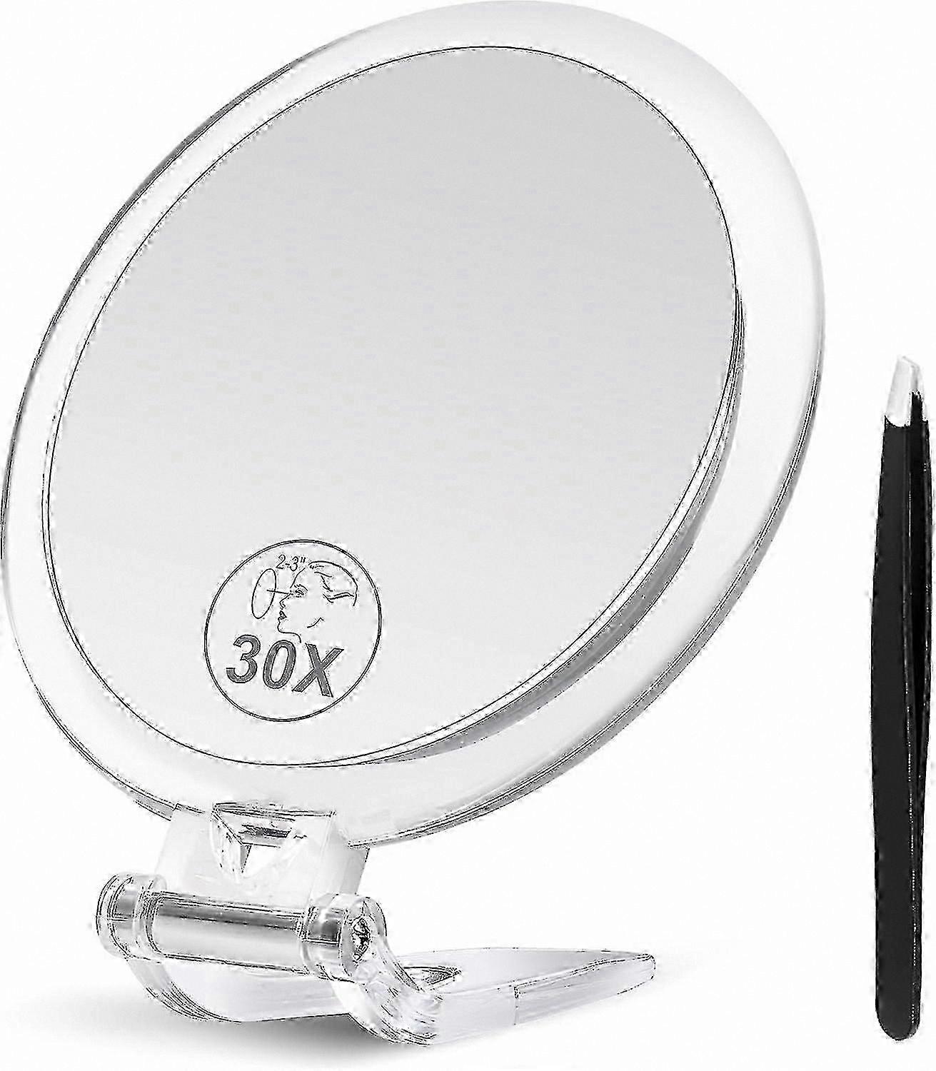 30x Magnification Mirror with Stand, Tweezers, and Dual 30x/1x Reflection, Portable Travel-Friendly Compact Makeup Mirror
