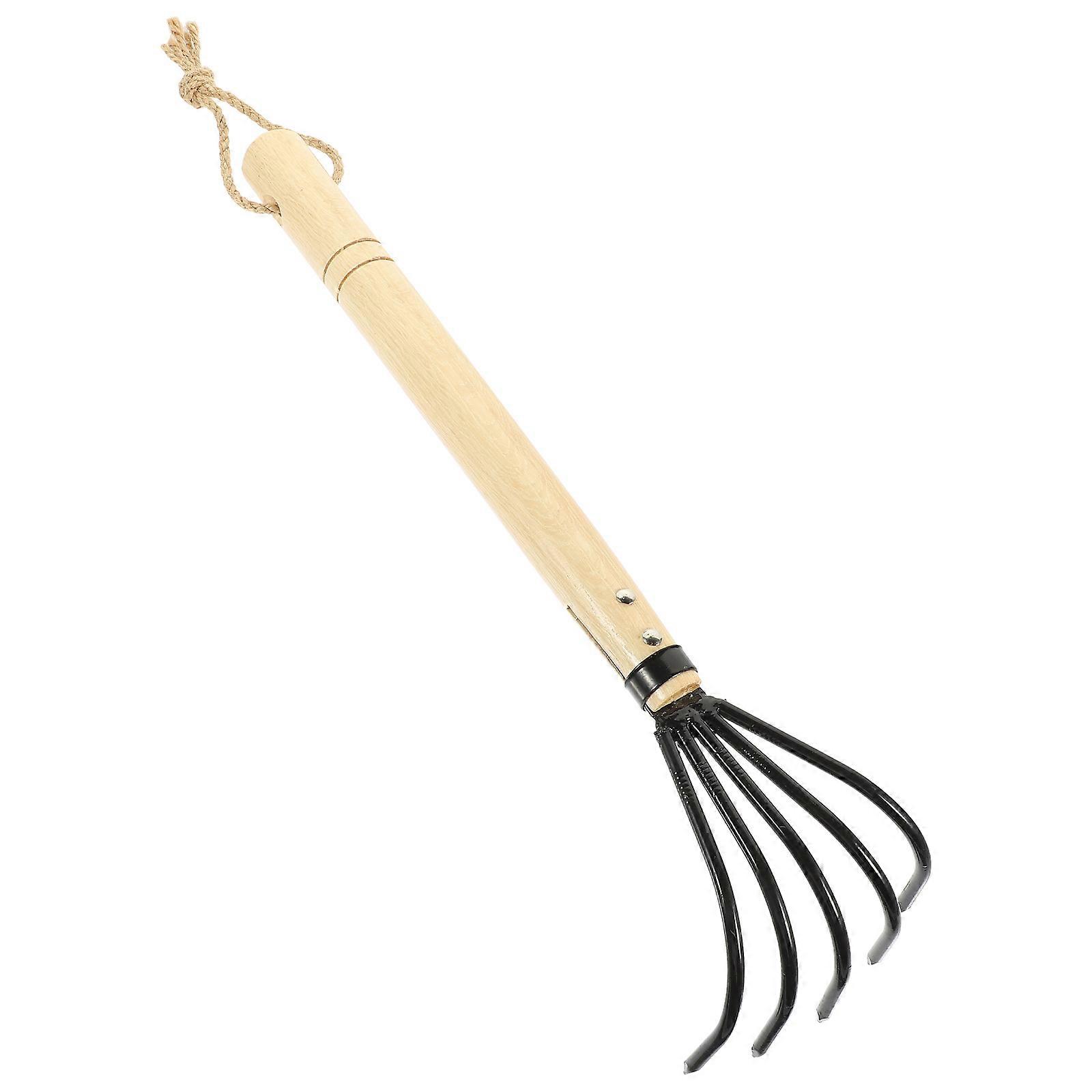 Beach Shell Digging Hand Rake 5 Tine Claw with Wooden Handle