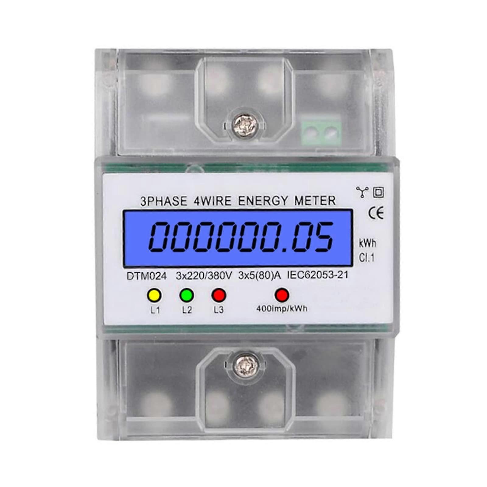 Intelligent Energy Monitor 3-Phase 4-Wire DIN Rail Meter With LCD Backlight 5-80A 35mm Anti-Rust Wattmeter
