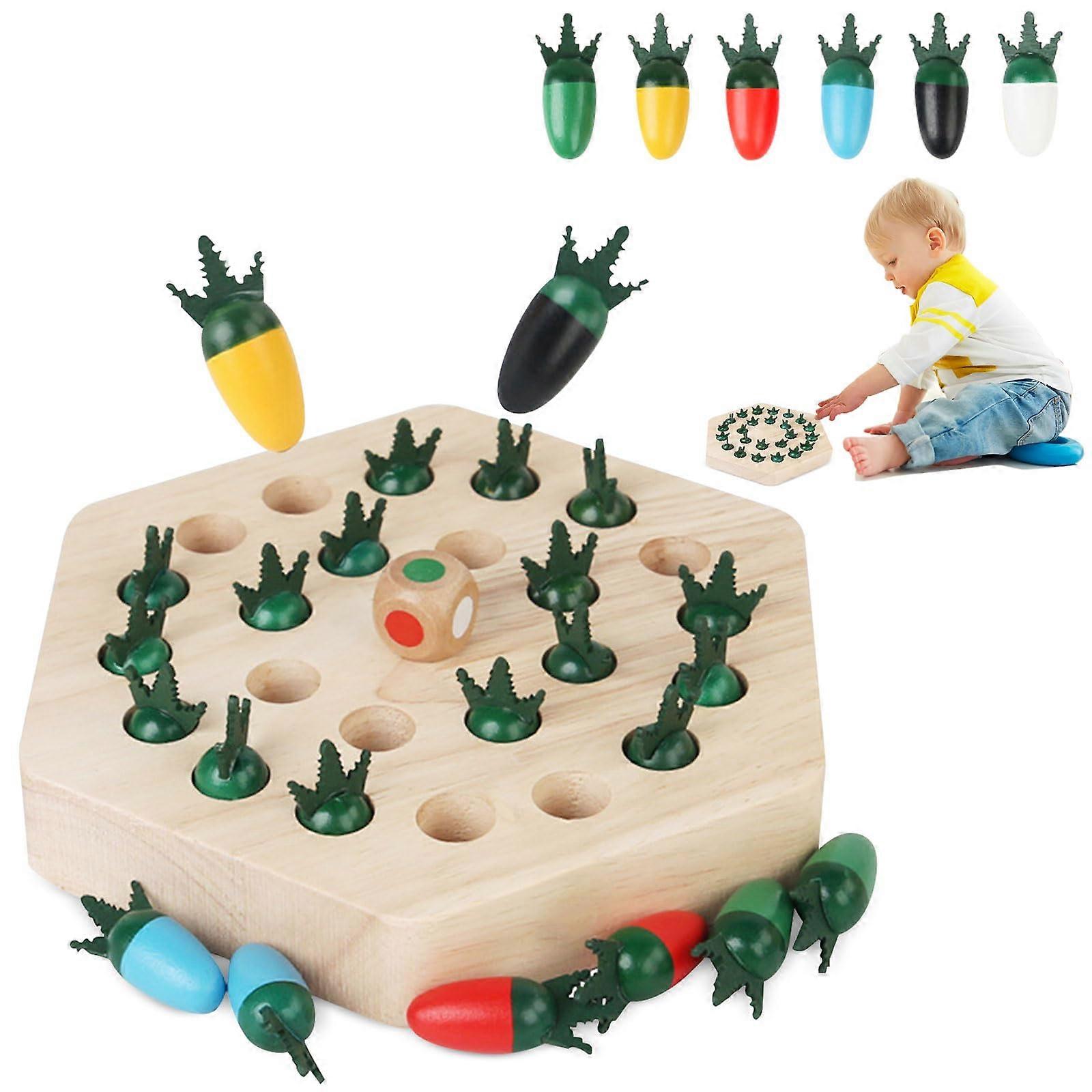 Wooden Memory Game, Carrot Memory Chess, Educational Toy Promotes Concentration, Family Board Game for Ages 3 4 5 Years