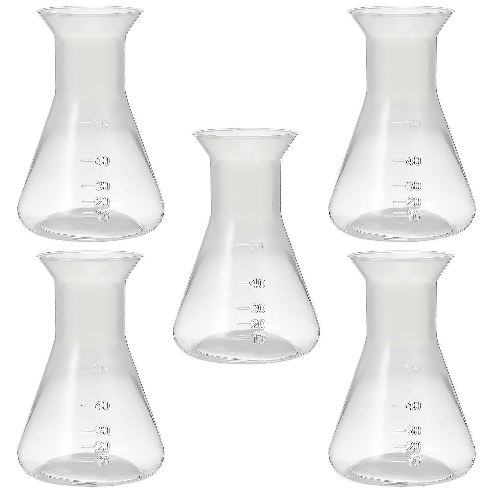 Conical Flask 5 Pcs Transparent Plastic Experiment Flasks For Education And Research Featuring Stable Base And Standard Scale