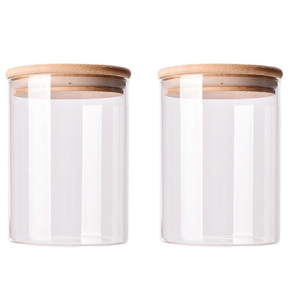 Airtight Glass Container 2Pcs Glass Storage Jars With Wooden Lids Designed For Food Preservation 300Ml Assorted Color Moisture-Proof Feature