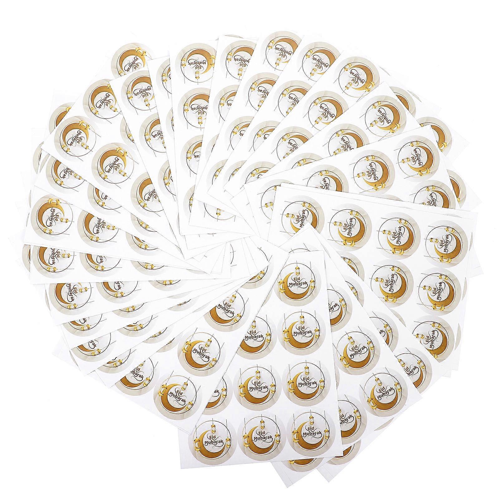 ملصقات عيد مبارك 24 عبوة ملصقات دائرية مثالية لأجواء احتفالية واحتفال رمضان تصميم إبداعي أبيض