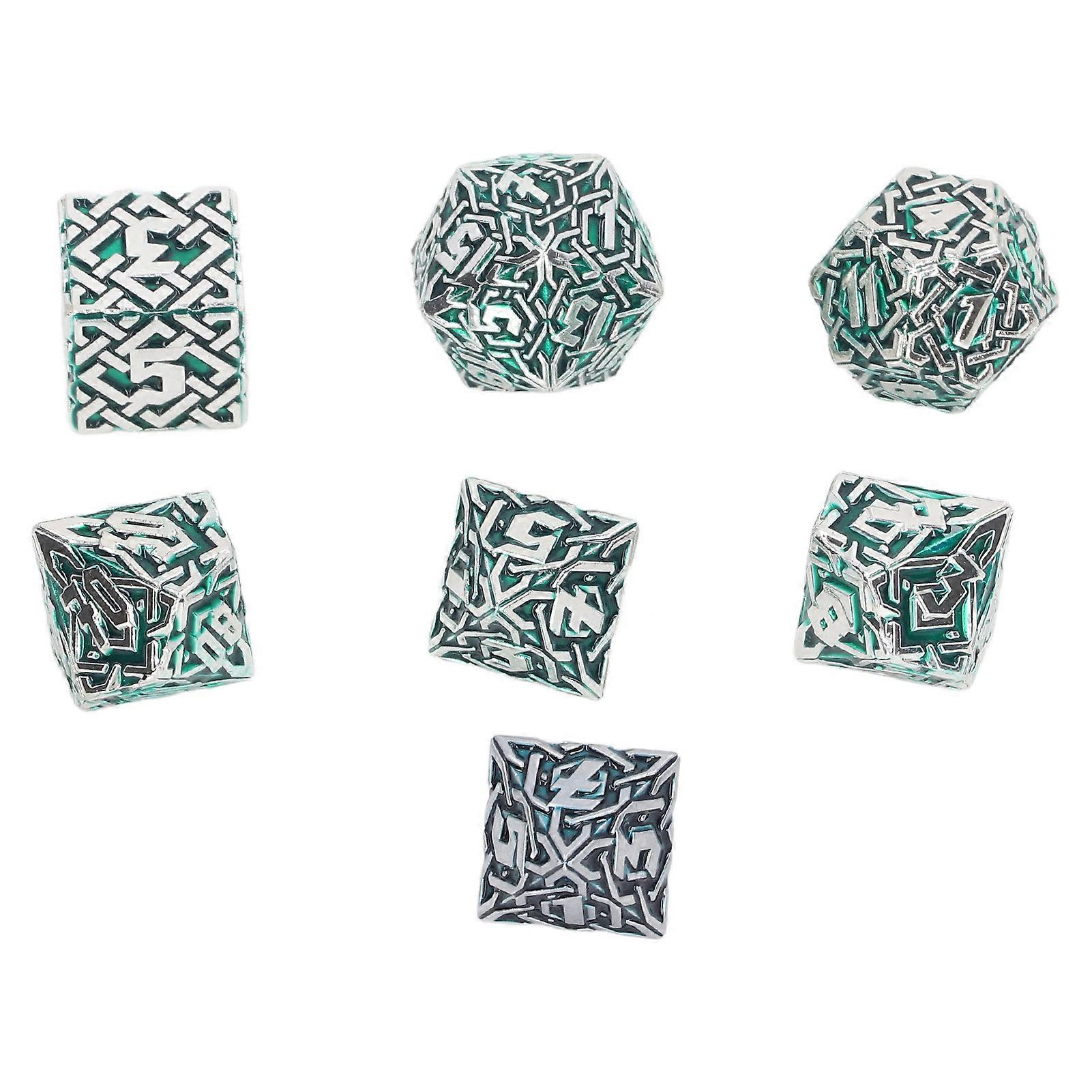7pcs Polyhedral Dice Set Maze Pattern Clear Number Soild Exquisite Carving Electroplate Board Game Dice Green