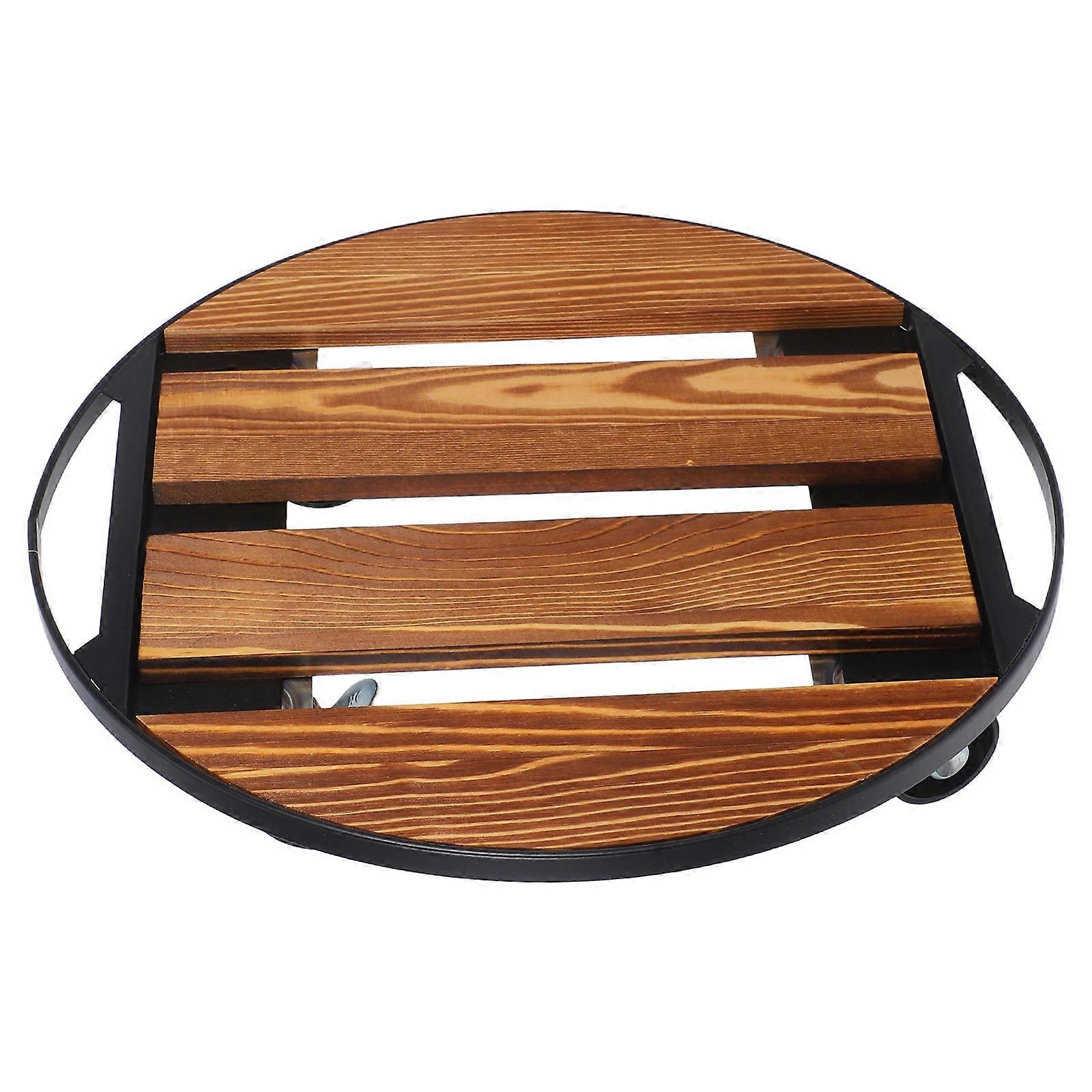 Heavy Duty Wooden Plant Stand with Wheels – Durable Round Planter Dolly for Movable Flower Pots and Use
