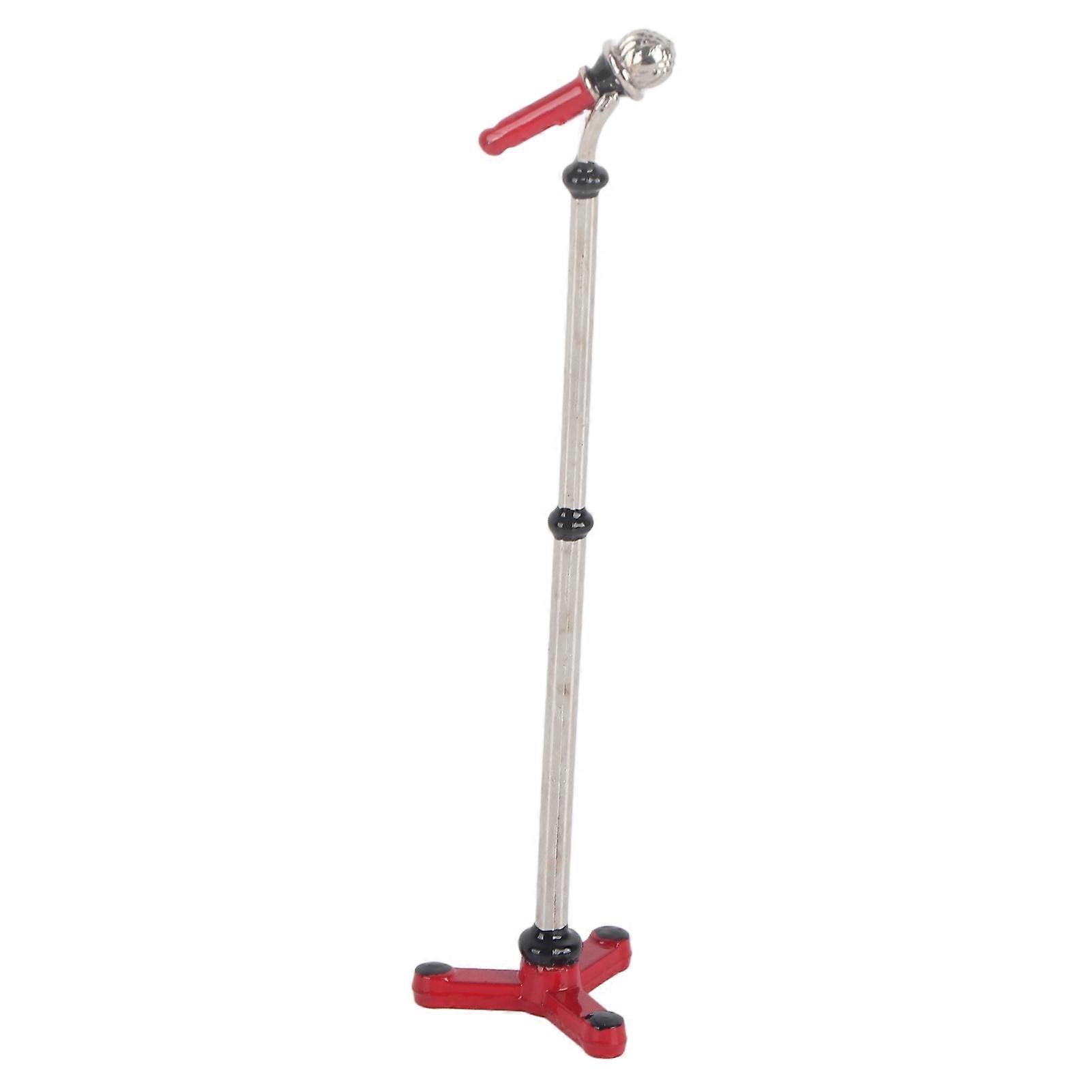 Retro Red Miniature Microphone - 1:12 Scale Dollhouse Accessory with Detachable Stand
