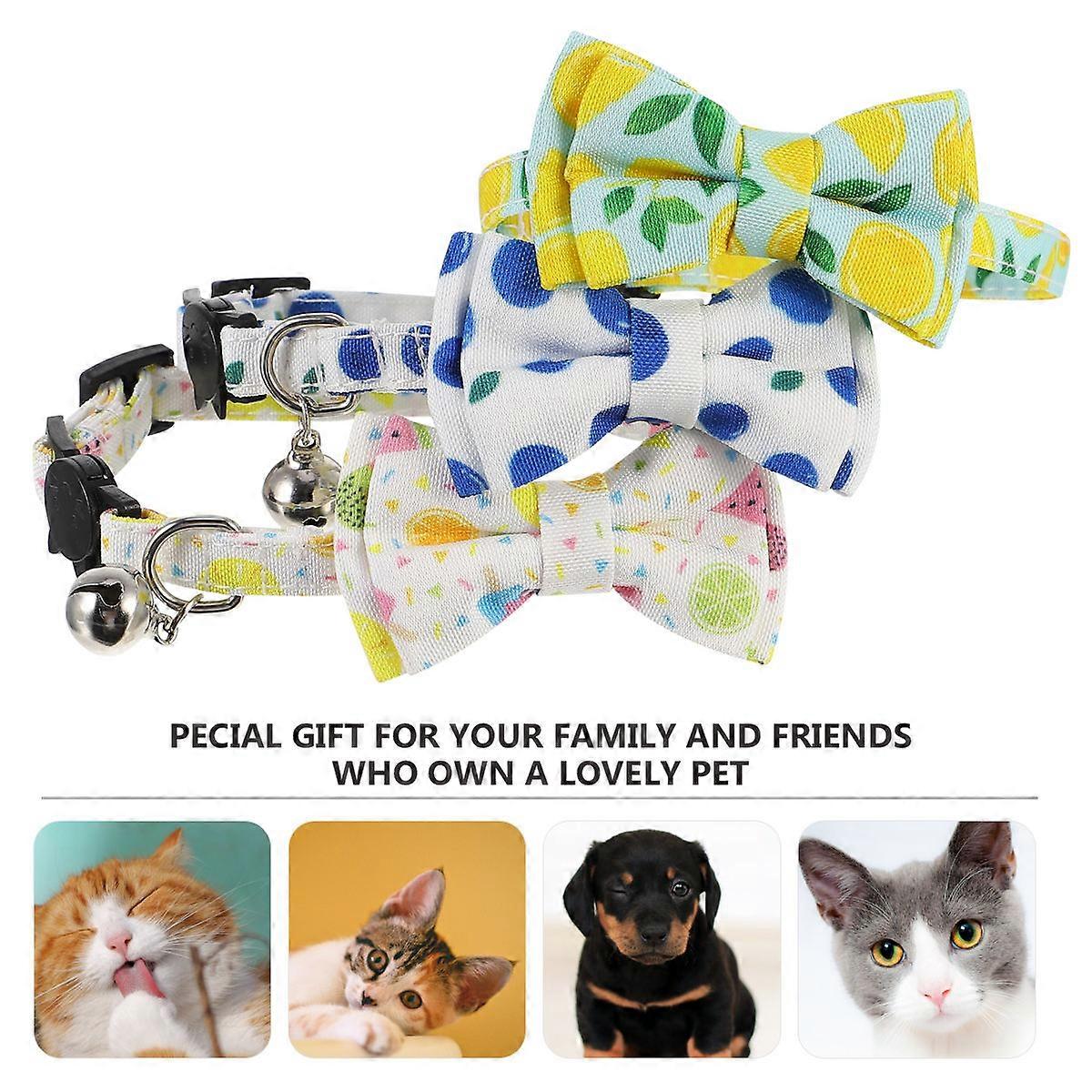 Fruit Pattern Cat Collar Set for Pets with Bow Tie 3Pcs Adjustable Neck Chain