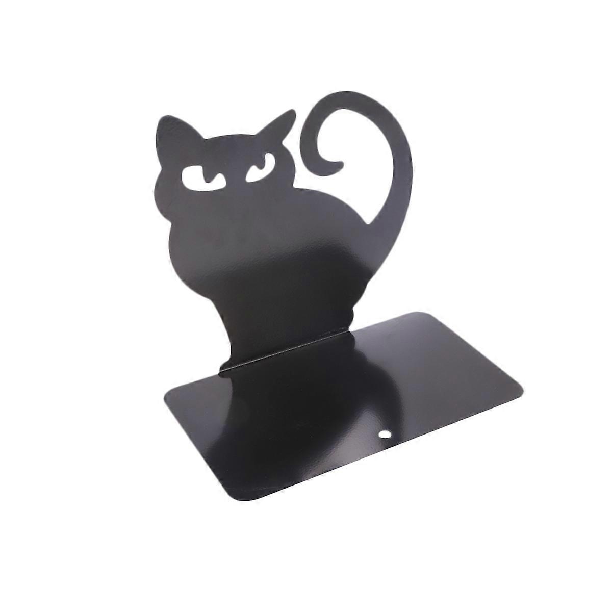 Sturdy Metal Bookends with Cat Design for Organizing Books in Study Room Black 2 Pieces