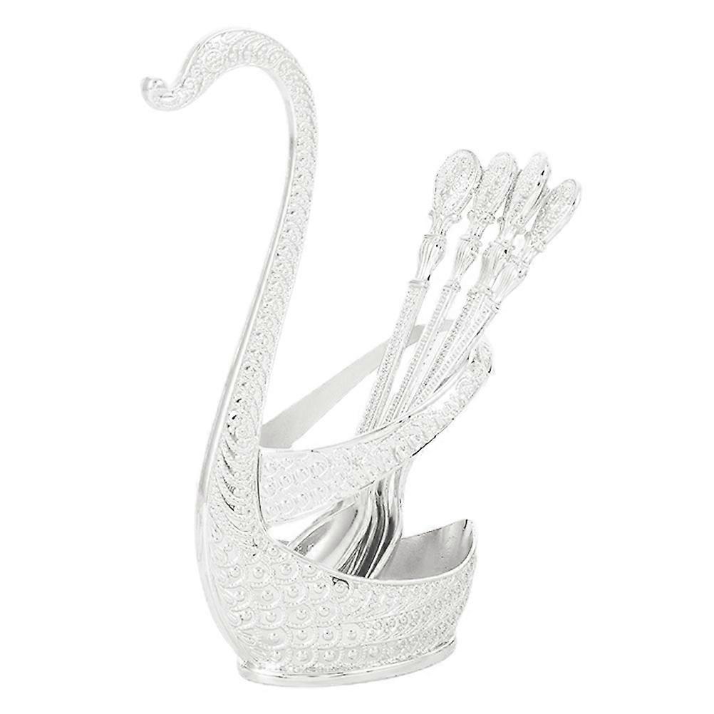 Swan Shape Storage Rack Set For Kitchen Gadgets In Elegant Silver Color With Practical Tableware Holder Functionality 1 Set