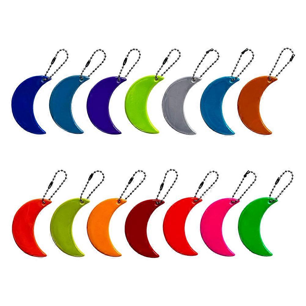 Moon Shaped Reflective Keychain Set 14pcs Safety Reflectors for Students, Runners and Backpack Accessories Enhanced Visibility Gear
