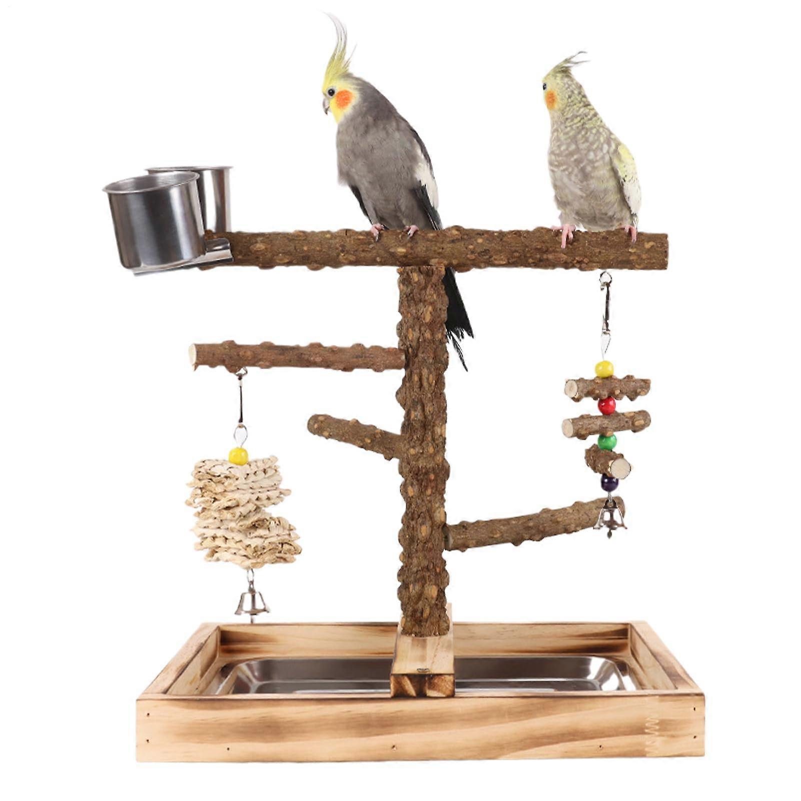 Parrot Play Gym, Chew Resistant Playstand, Feeder Cups, Sturdy Base for Parakeets