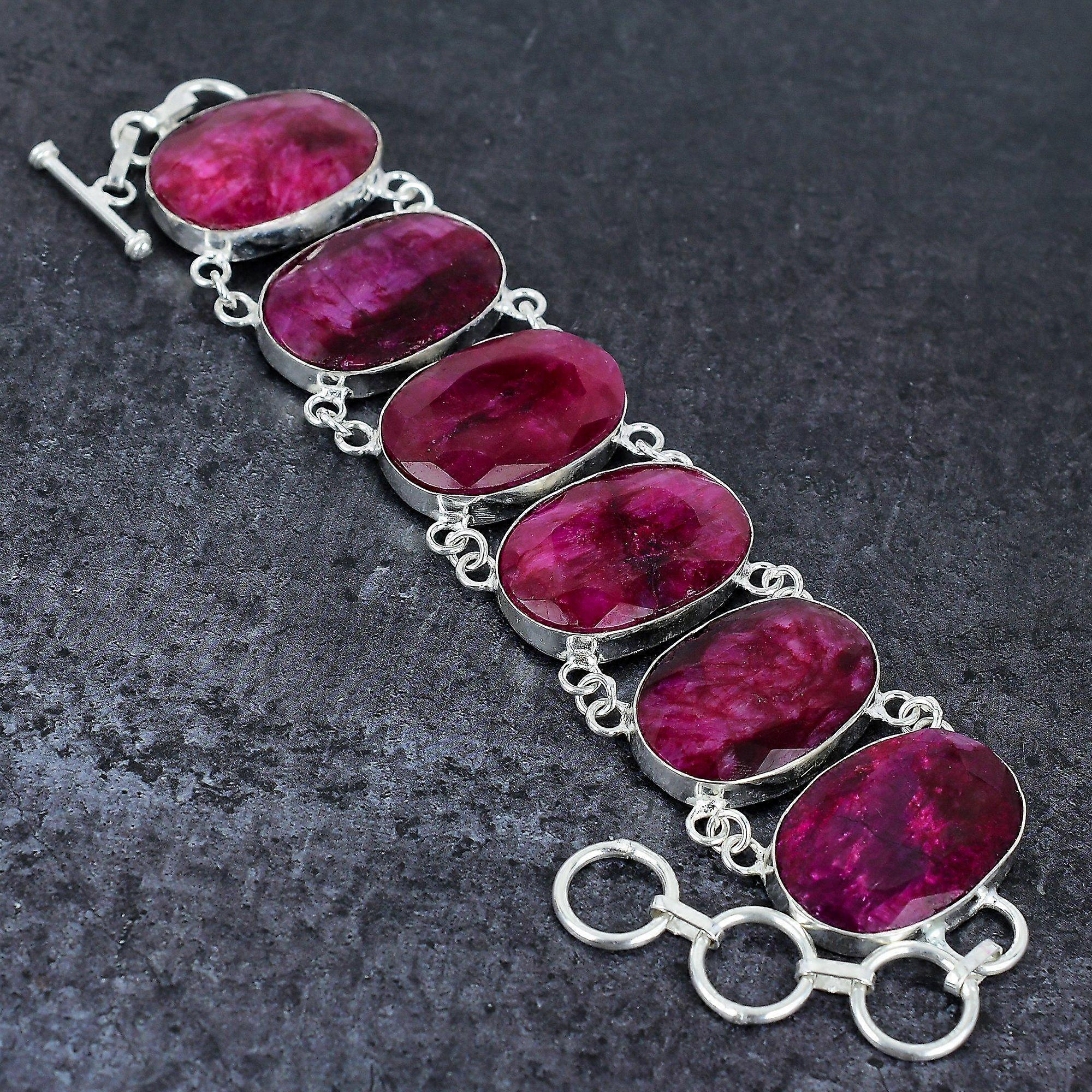 Kashmir Ruby NaturalGemstone 925 Sterling Silver Bracelet 7-8 w8f17