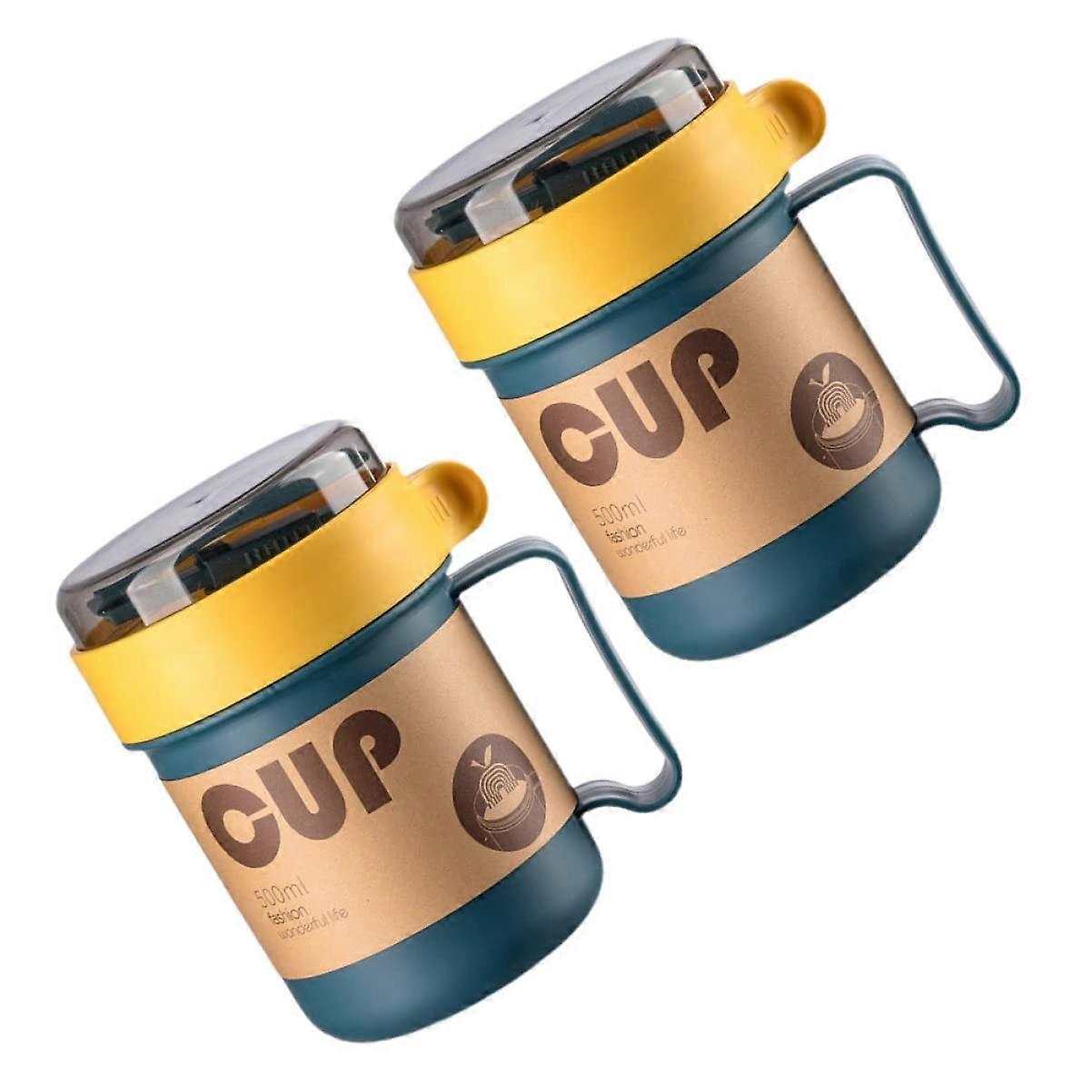 2piece breakfast cup with spoon, portable household milk cup 500ml, PP temperatureresistant with lid for soups and drinks.