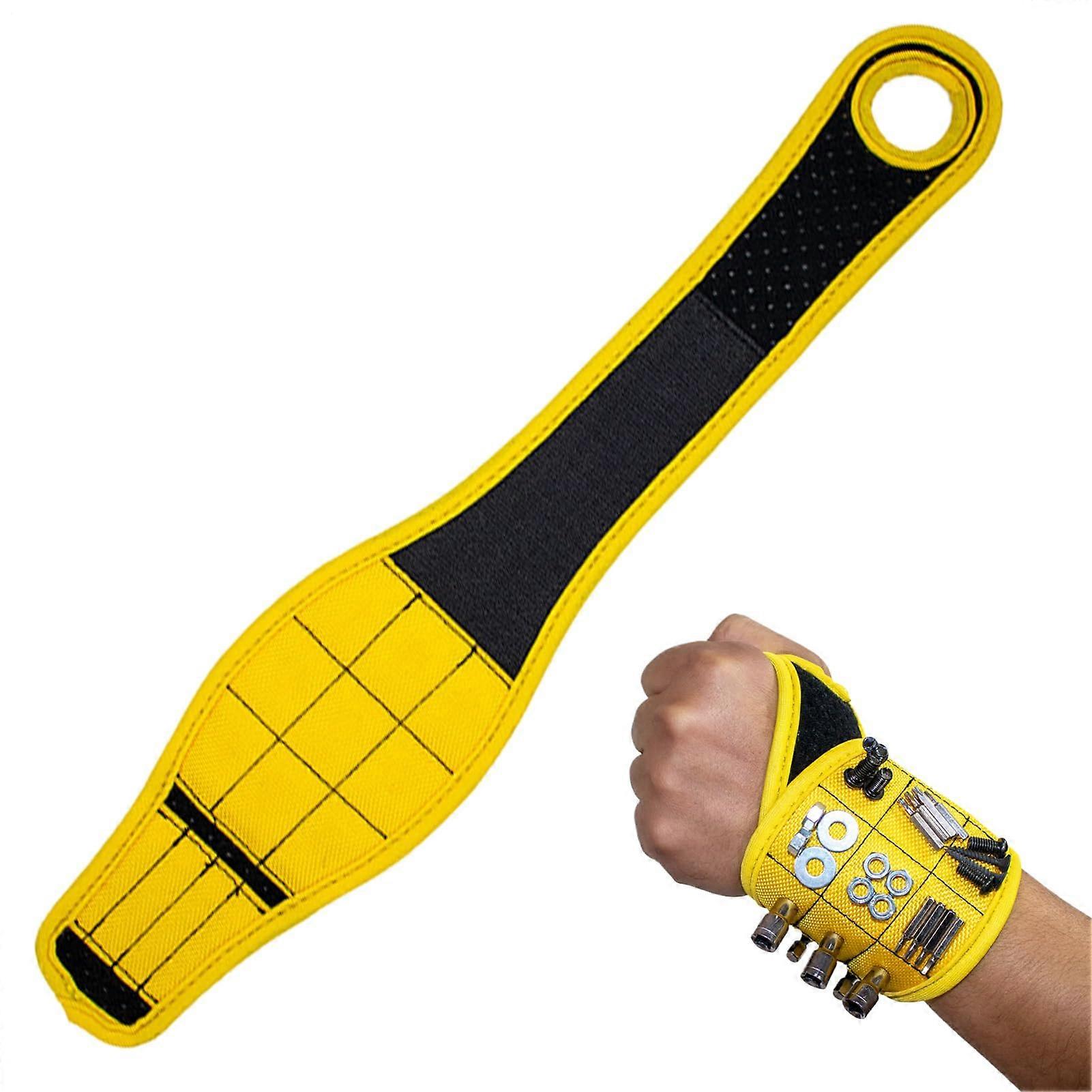 Magnetic Tool Wristband, 9 Magnets, Comfortable 40.1 x 6.5 cm Tool Belt, Yellow Gadget for Holding Screws