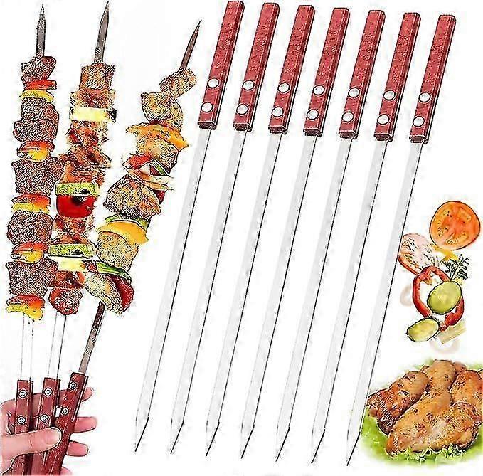 10Pcs Barbecue Skewers, Stainless Steel Skewers, Flat Metal Skewers, Reusable Barbecue Accessories, for Barbecue Parties(40CM)