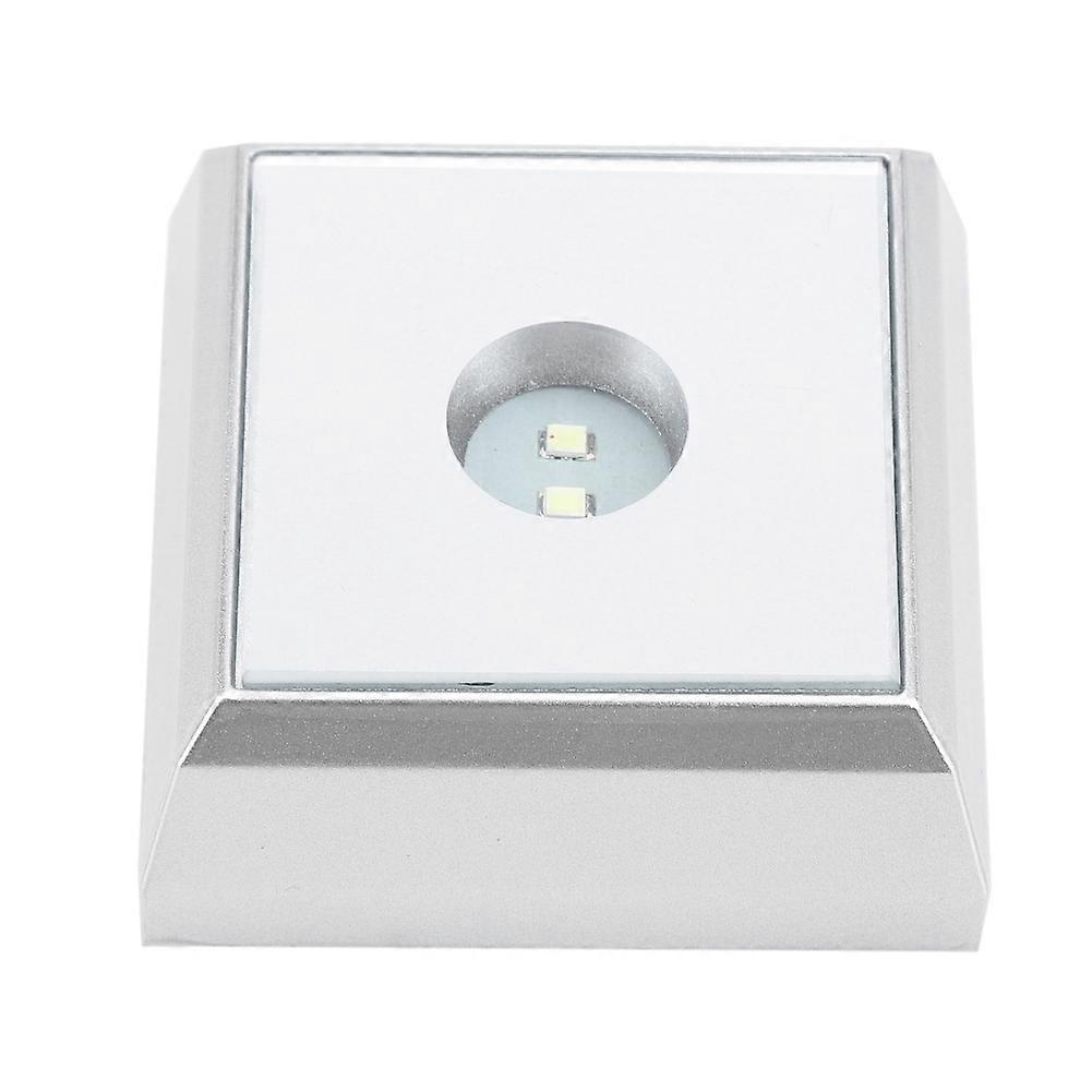 Square LED Lamp Base, Crystal Acrylic Statue Display Stand, Silver (White Light)
