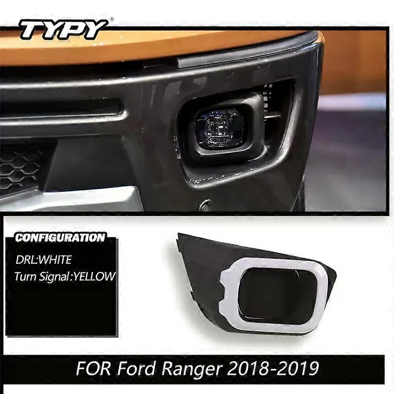 Apply TYPY 2Pcs Front Bumper Fog Lamp Cover With LED DRL Daytime Running Light Turn Signal Indicator For Ford Ranger T8 2018 2019