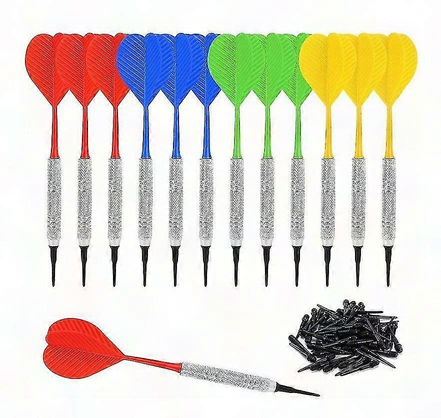 طقم سهام بطرف ناعم مع 100 رأس فائق النعومة ، 12 سهام أمان (أحمر ، أصفر ، أزرق ، أخضر)