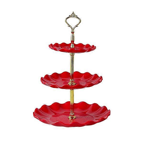 Plastic Cake Stand - 3-Tier Tray Dessert Stand Tower - Multi-Level Serving Tray - Red
