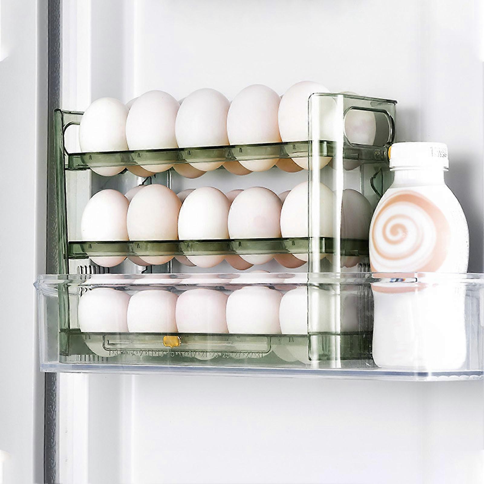 3-Layer Green Refrigerator Egg Rack Holder, 30 Capacity, Space Saving