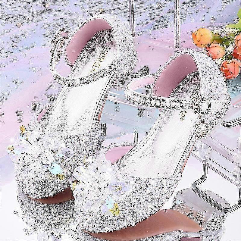 Kızlar Kristal Ayakkabı Külkedisi Prenses Ayakkabı Çocuk Yüksek Topuklu Cam Rhinestone Kız Ayakkabı