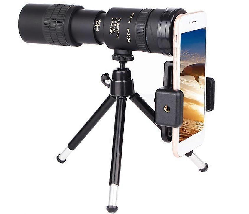 10-300X40mm BAK4 Prism Monocular Telescope Spotting Scope with Smartphone Holder and Tripod for Adults Bird Watching Camping Hiking(Black)