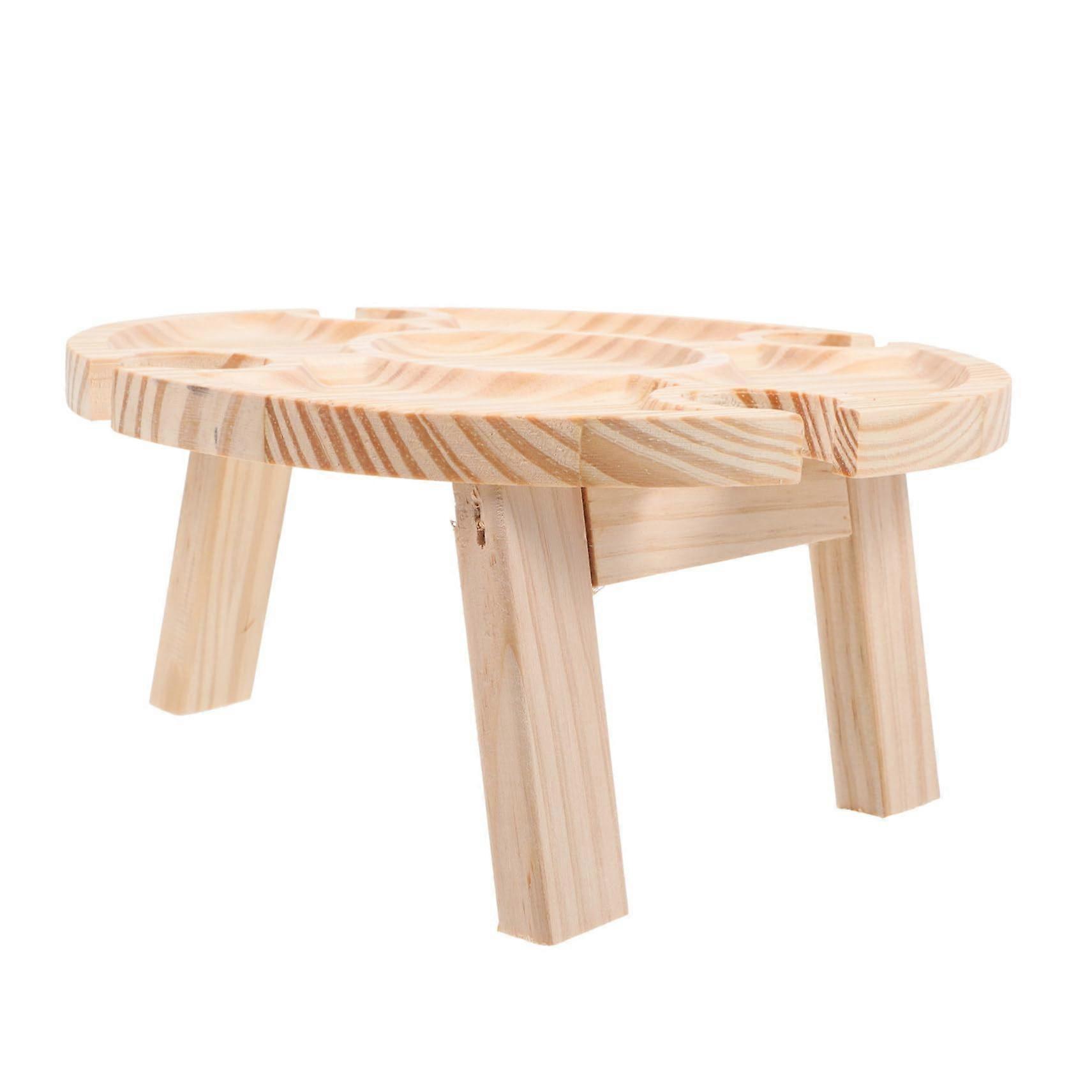 Portable Round Wooden Picnic Table, Compact Foldable Design For Outdoor Dining, Snacks And Wine, Camping And Home Use