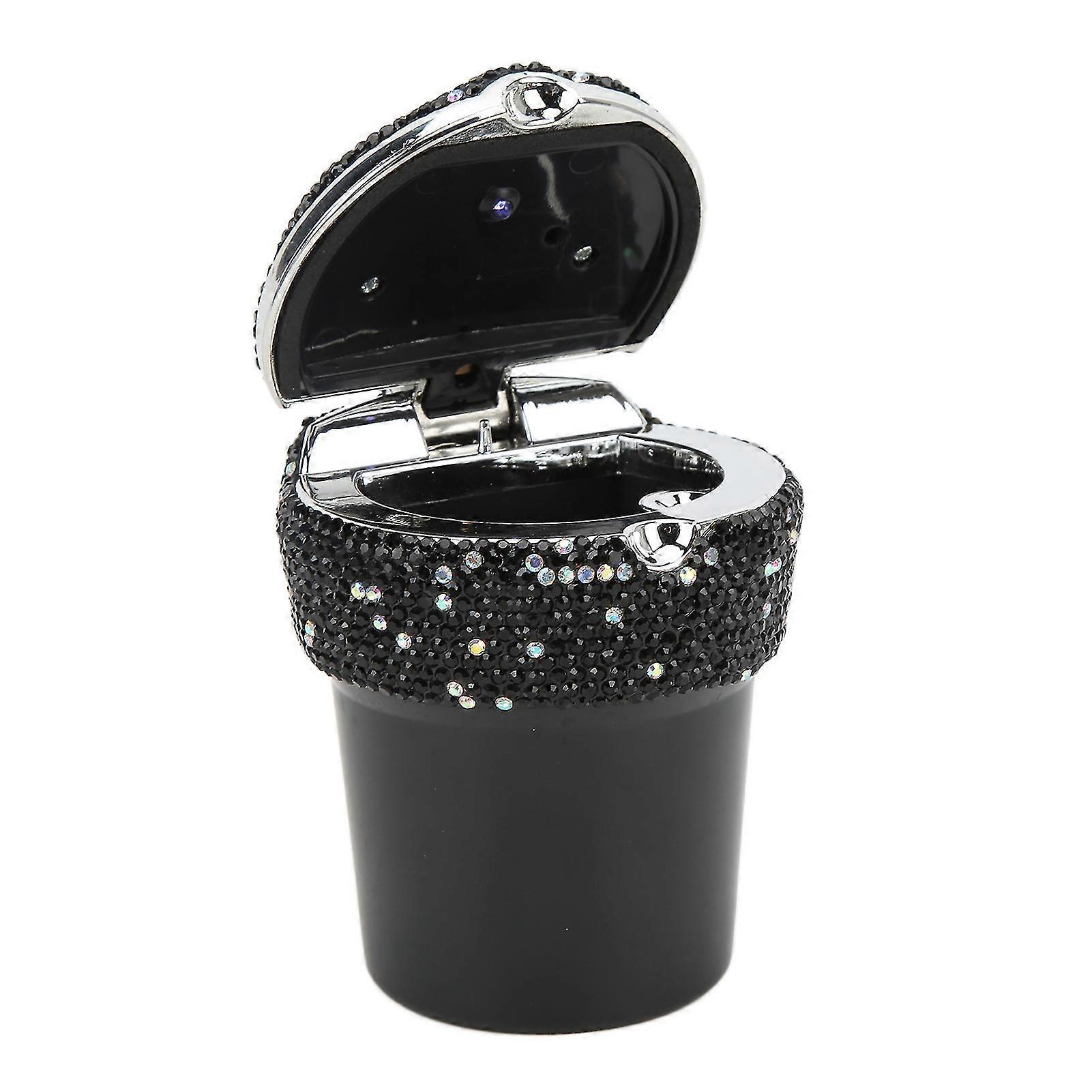 Car Ashtray DiamondStudded Smokeless Container with LED Light Indicator Multifunctional Universal(Black ) Shiny Ash Cup 2025