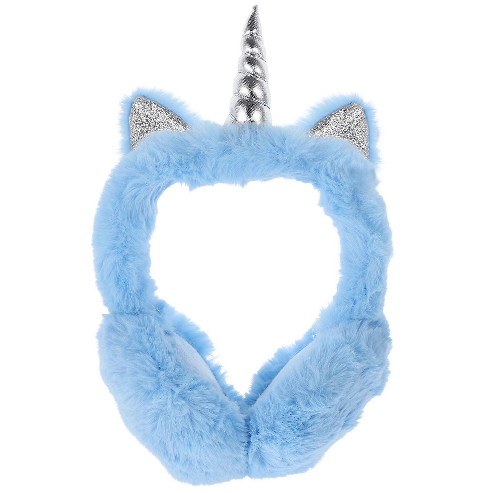 Adjustable Unicorn Plush Ear Warmer for Winter Blue Ear Muffs