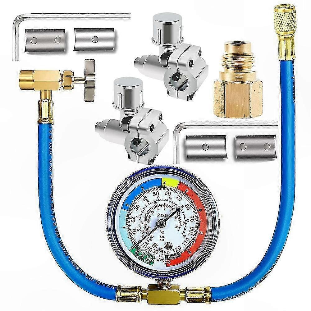 R134a Refrigerant Recharge Hose Kit with Gauge and Piercing Valve for AC Systems