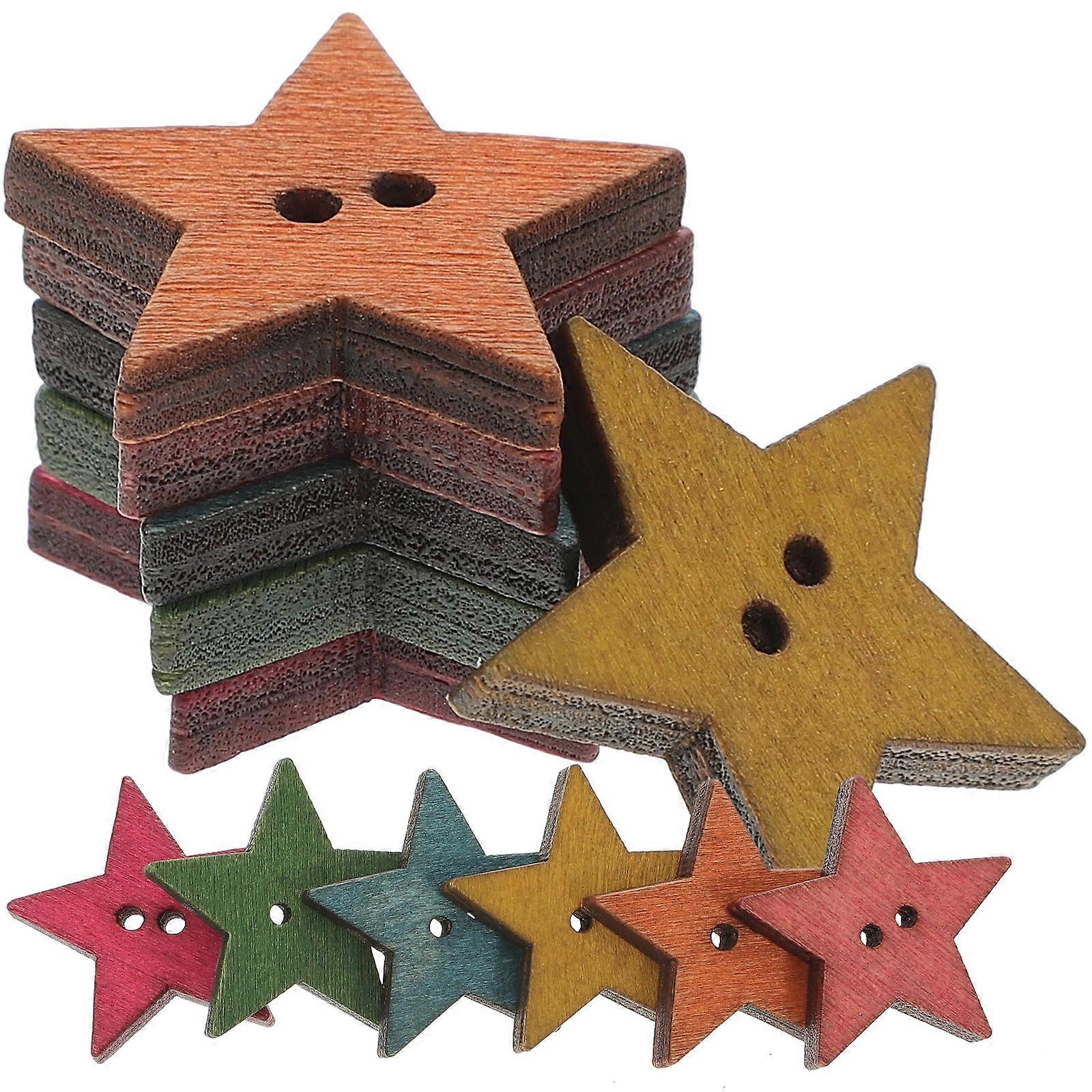 Wooden Star Buttons for Decoration 100Pcs Colorful Star Shaped Two Holes Buttons