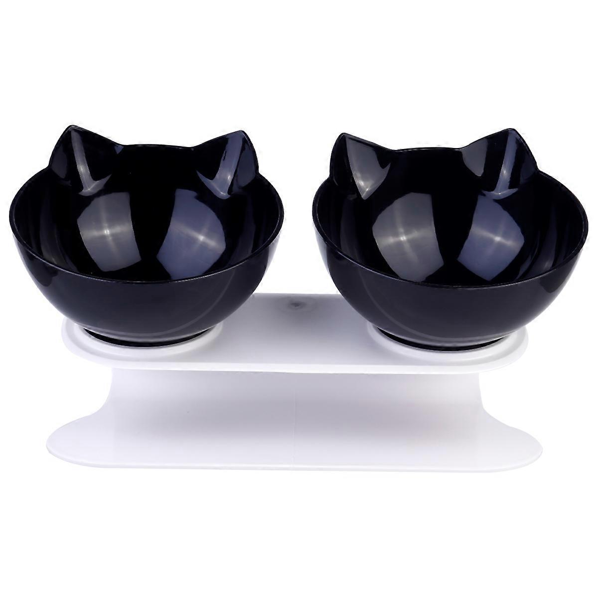 Practical Double Cat Bowl Pet Feeding Bowl Plastic Durable 3Pcs