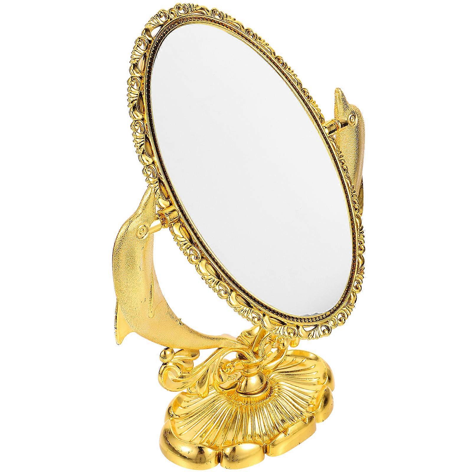 Double-Sided Makeup Mirror 4Pcs Golden For Home Use And Makeup Application 29X22cm Stable Desktop Use
