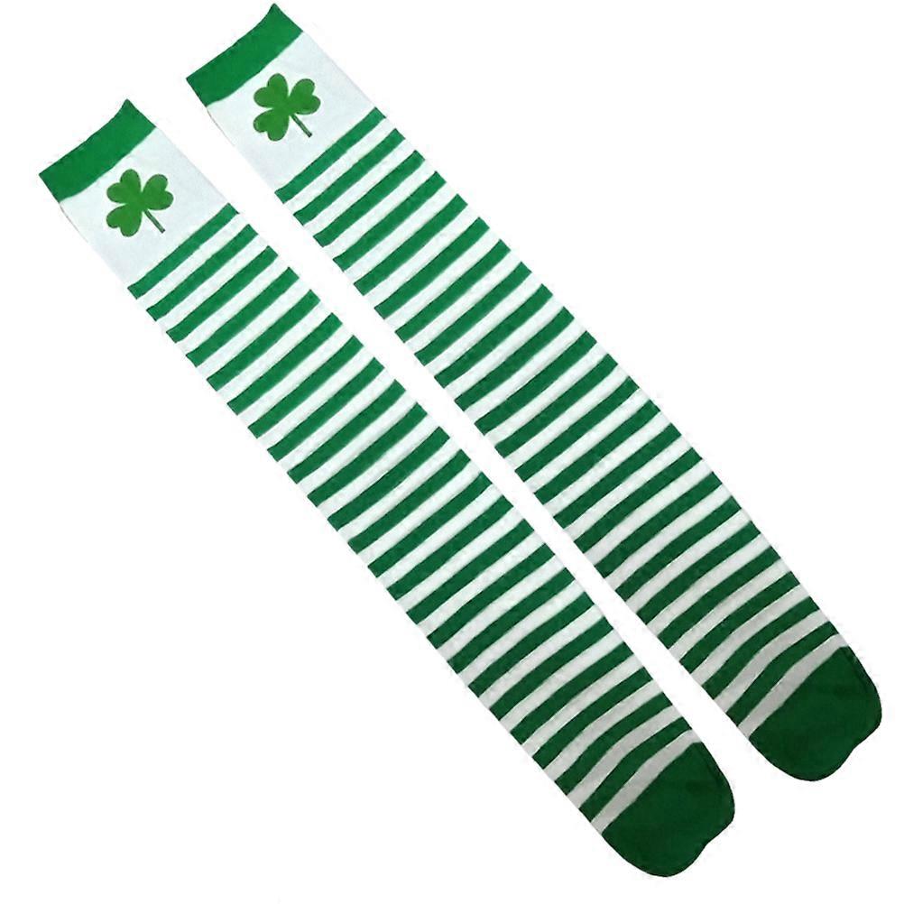 Long Socks For Women Designed With Clover Pattern Ideal For St Patrick's Day Party Featuring Warmth And Leg Shaping In Vibrant Green 4 Pairs