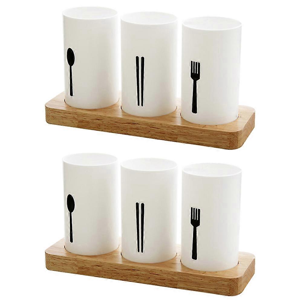 Chopstick Drain Container Made of Oak for Kitchen Organization 2Sets