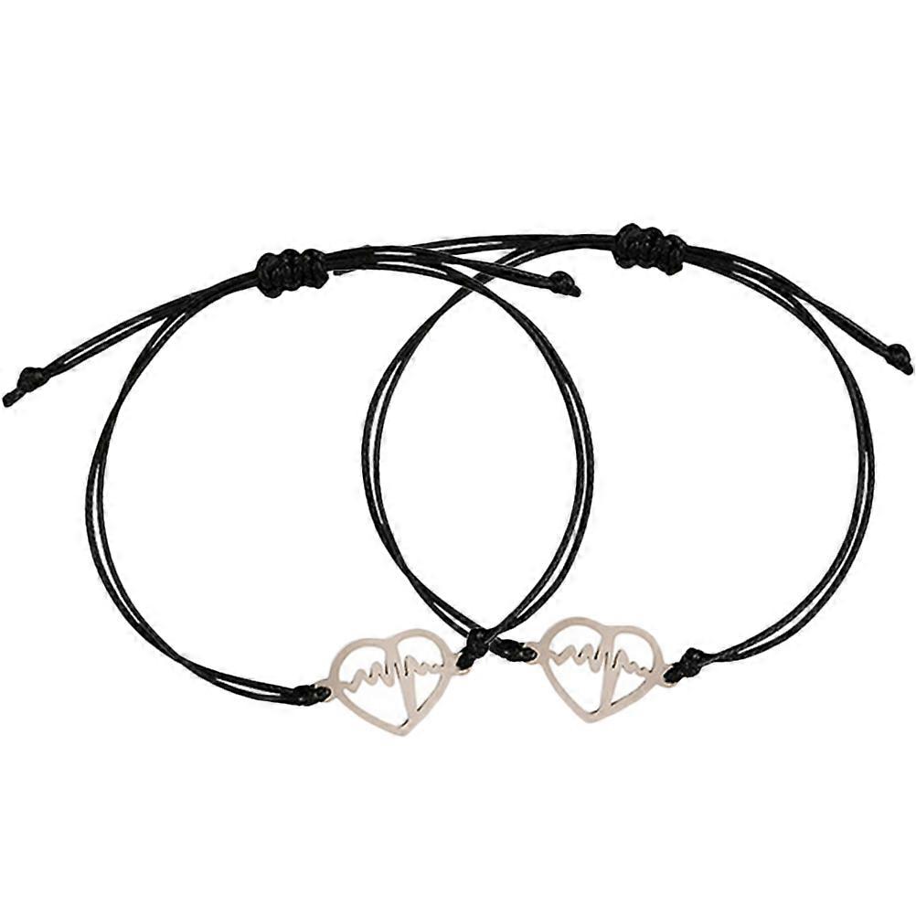 Heart Braided Rope Electrocardiogram Bracelet for Decor 2Pairs