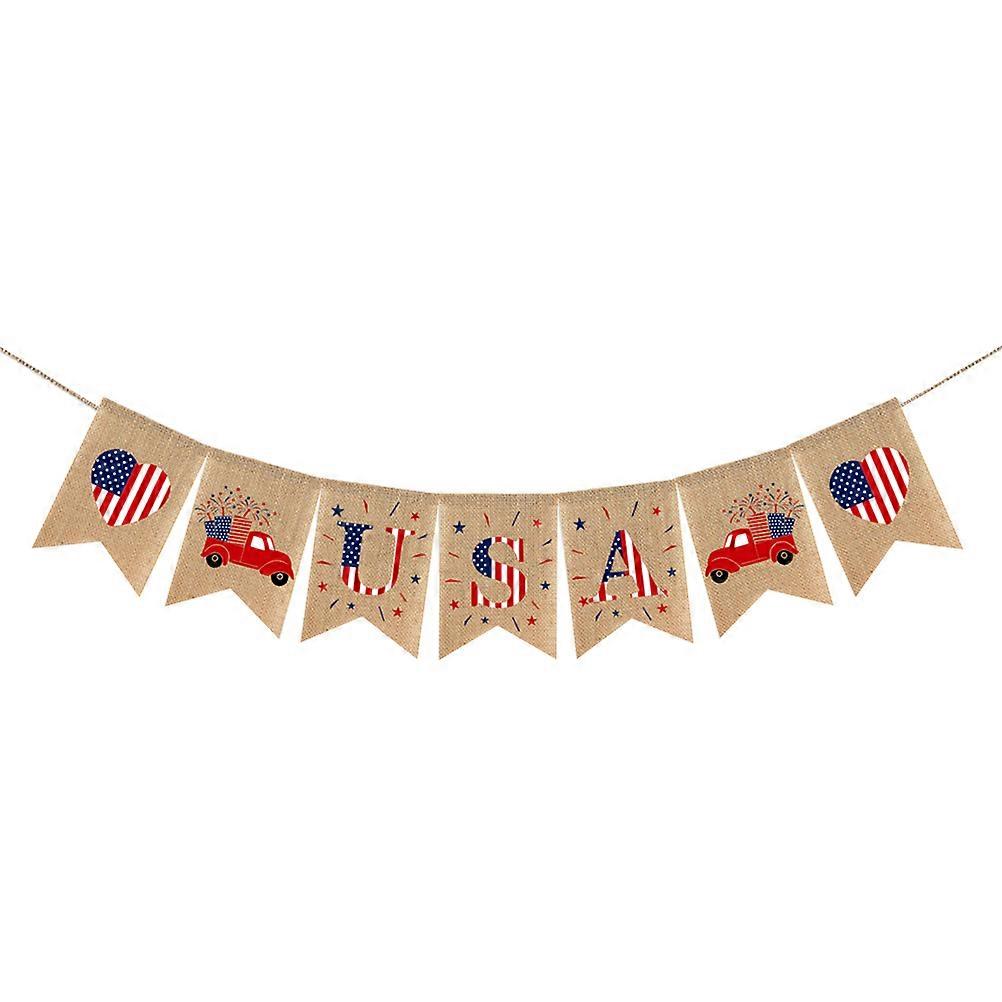 Patriotic Party Decoration Independence Day Banner Assorted Color Linen Hanging Banner Festival Atmosphere Enhancement 1Set