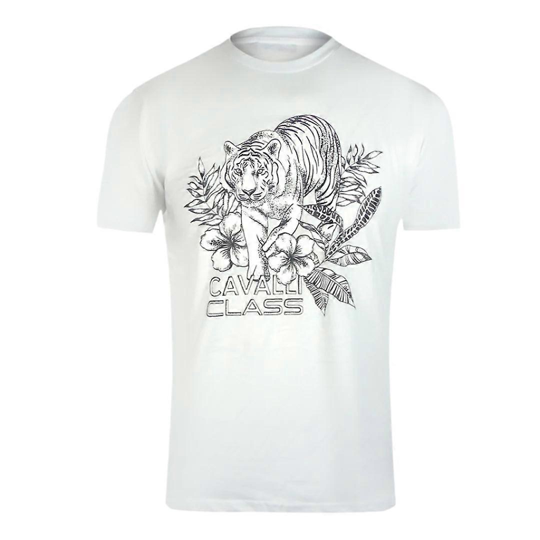 Cavalli Class Tiger Floral Logo White T-Shirt