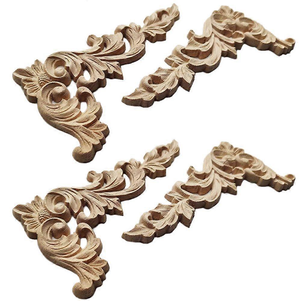 4Pcs/Set Wood Carved Corner Onlay Applique Unpainted Frame Cupboard Cabinet Decal for Decoration A