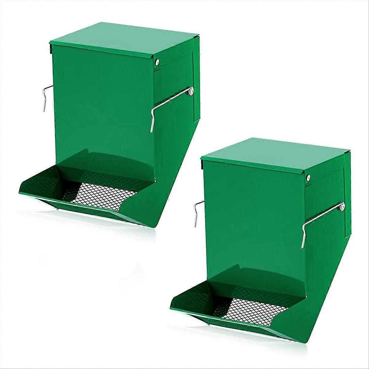 2 stk. foderautomater til bure, smådyrsfoderautomater med låg, metalfoderautomater til kyllingegrus, østersskal